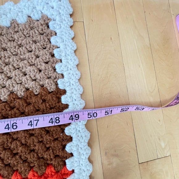 Crochet Throw Blanket Afghan 49”X49” Handmade Creme Brown Orange - Picture 3 of 6